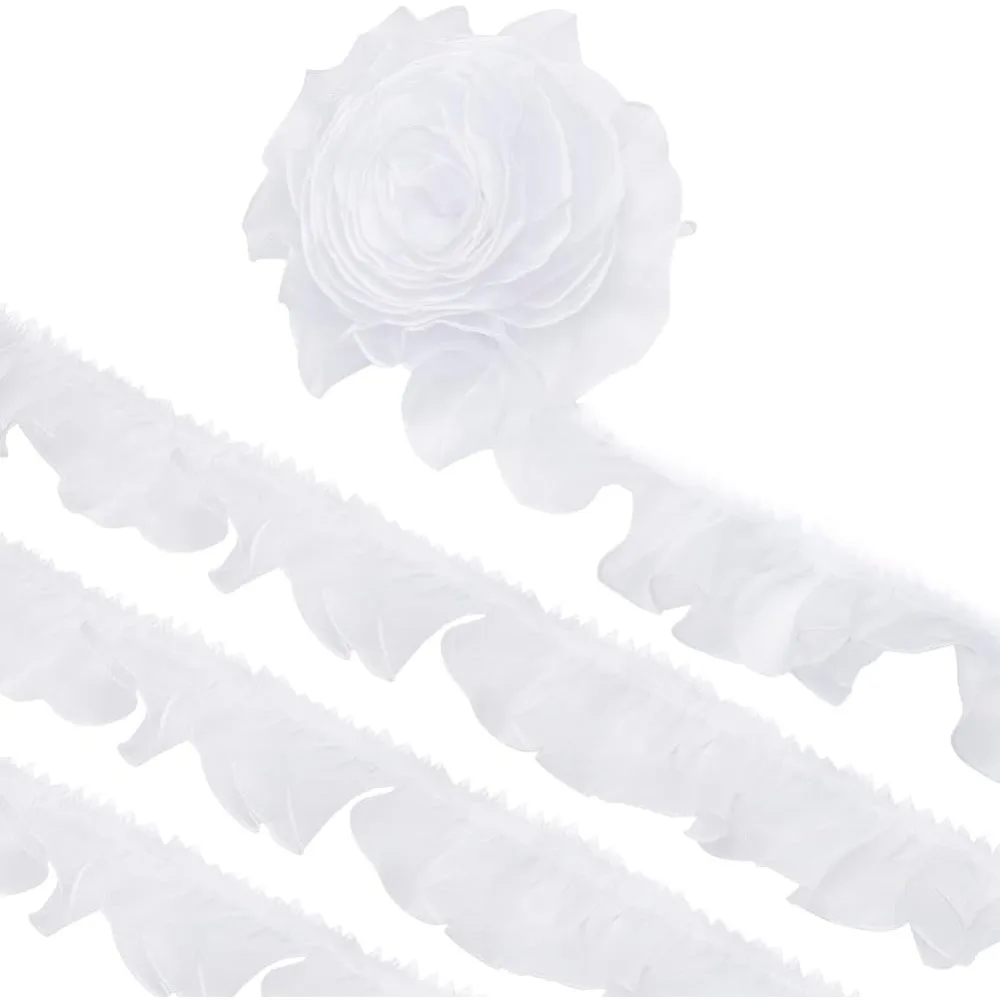 11Yard Polyester Pleated Lace Trims 3 inch Wide White Ruffled Ribbon Ruffled Pleated Lace Fabric Trim for Sewing and Art Craft