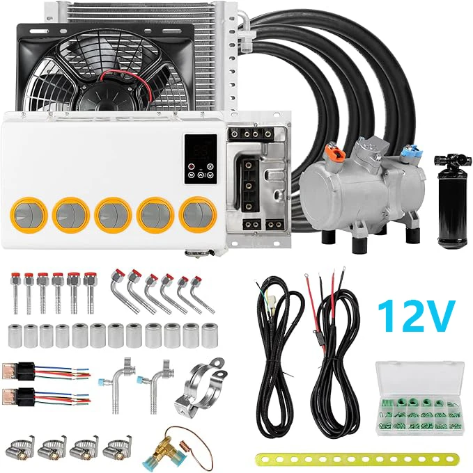 TELCOOL 12V Wall-mounted Electric Air Conditioning Kit for Trucks, Motor Homes, Vans, Buses, Excavators, Agricultural Vehicles