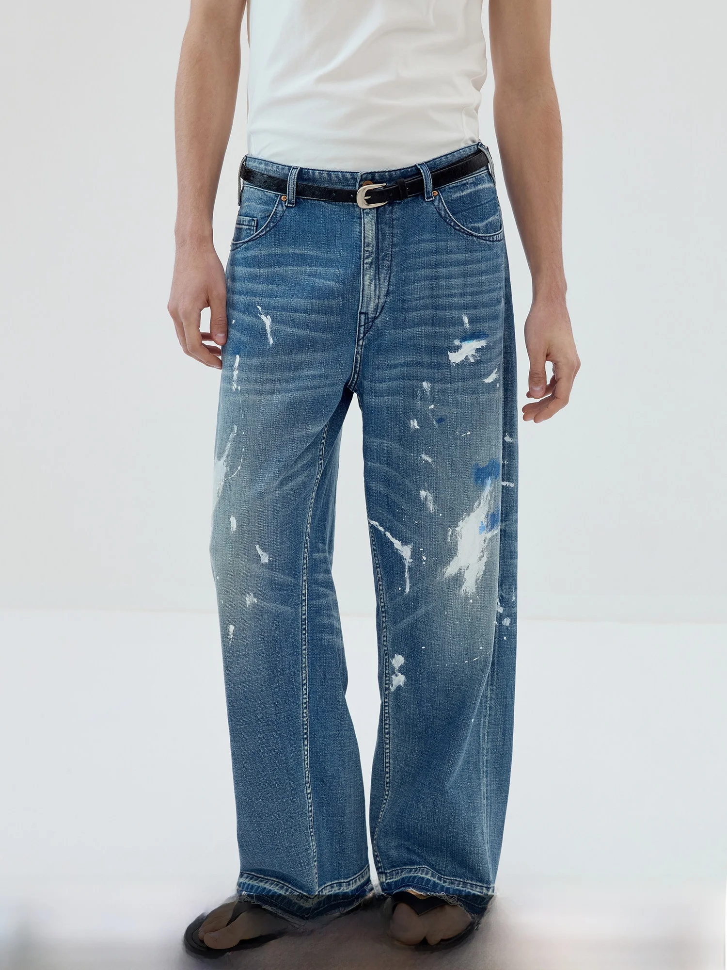 Jeans de mezclilla teñidos Simple Project con costuras retorcidas, jeans casuales de pierna recta y holgados para jóvenes, pa...