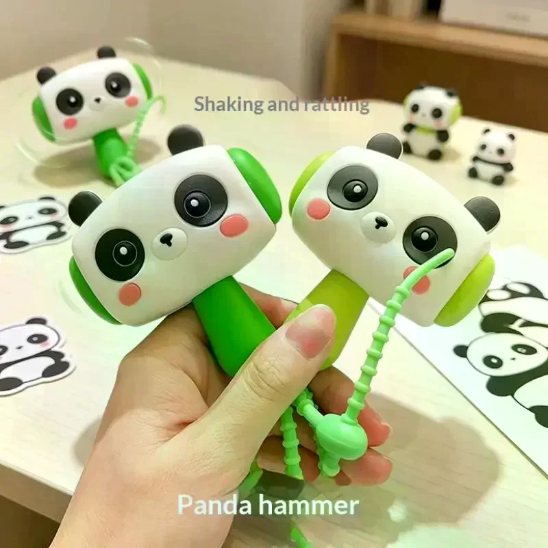 Cute Panda Rattle Hammer Keychain Creative Shake Sound Toy Stress-Relief Bag Pendant Key Rings Backpack Decoration Birthday Gif