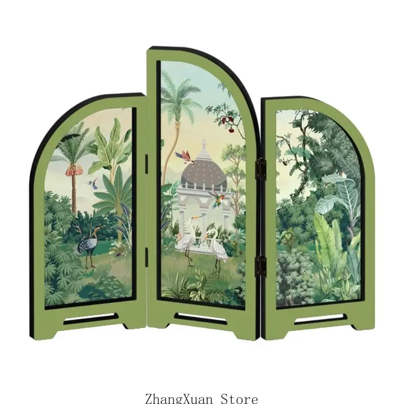 Retro Mini Folding Screen 3 Panel Divider Feng Shui Ornament Oriental Gift 3XUF – Detail 7
