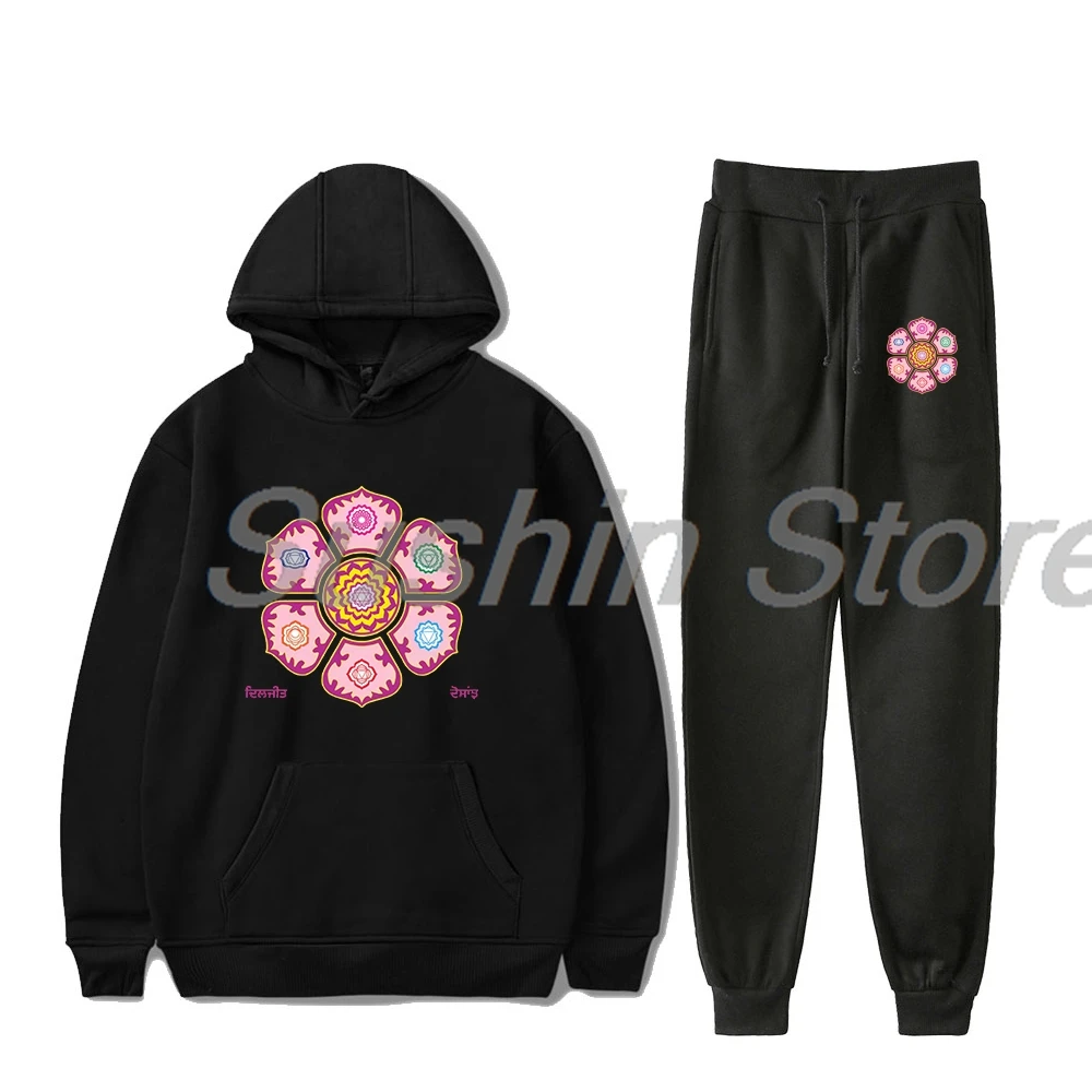 Diljit Dosanjh Chakra Hoodie Jogger Pants Two Piece Set Sweatshirts+Sweatpants 2024 Dil-Luminati Tour Women Men's Set