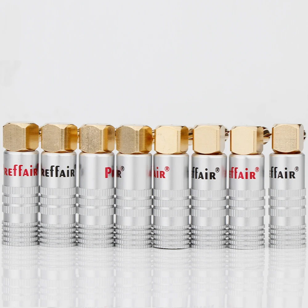 Preffair BA1467 24K الذهب 90 درجة الزاوية اليمنى المتكلم الموز المقابس الصوت وصلة مرفاع لكابل مكبر الصوت