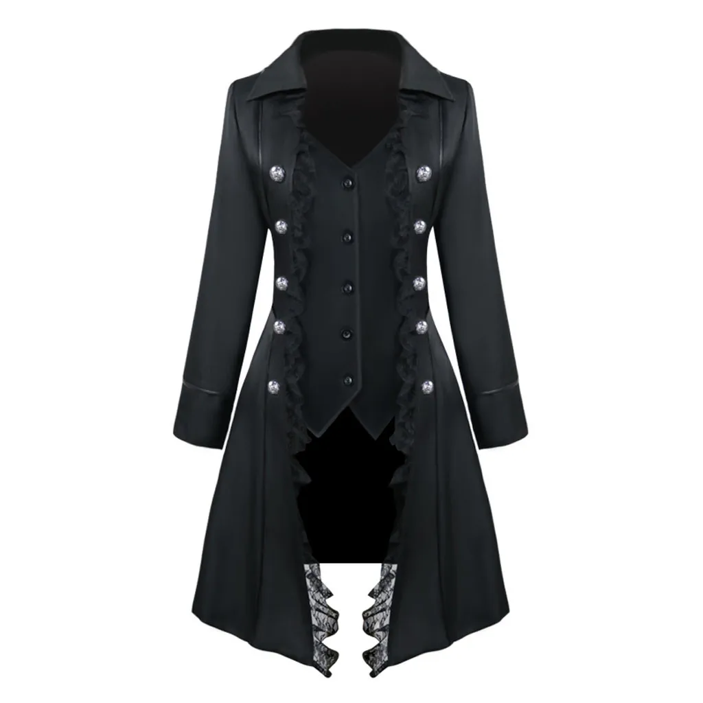 

Women's Fashion Medievals Coats Solid Color Lapel Long Sleeve Retro Style Triple-Breasted Long Overcoat Ladies Casual Jackets