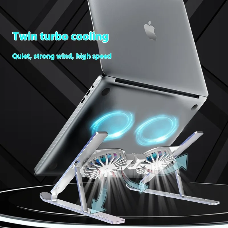 Aluminum Alloy Folding Air-cooled Heat Dissipation Bracket with Light Adjustable Desk Laptop Stand Compatible Within 17 Inches