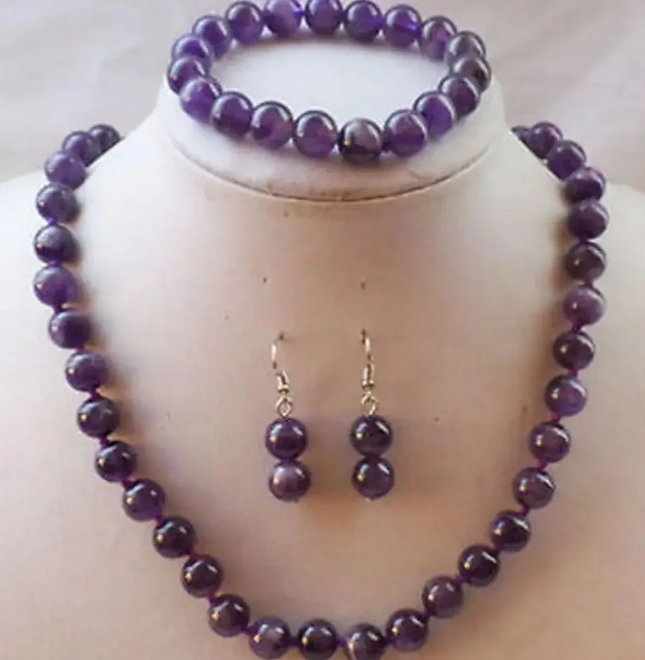 

new hot Charming 8mm Russican Amethyst Beads Gemst one Necklace Bracelet Earrings Set AA