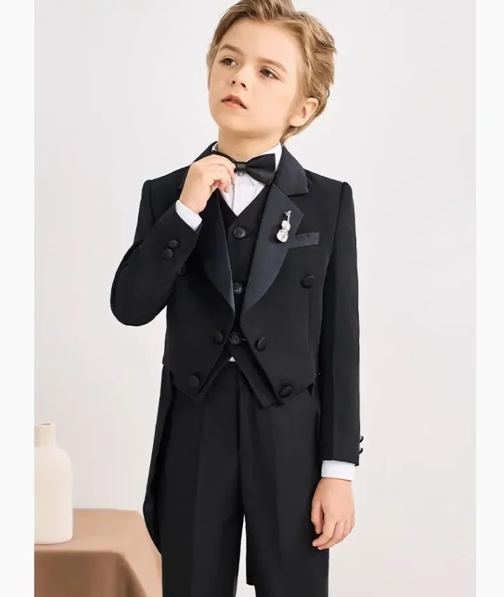 Boys Black Piano Photography Suit Kids Party Ceremony Costume Children Birthday Wedding Prom Eve Performance Tuxedo Dress