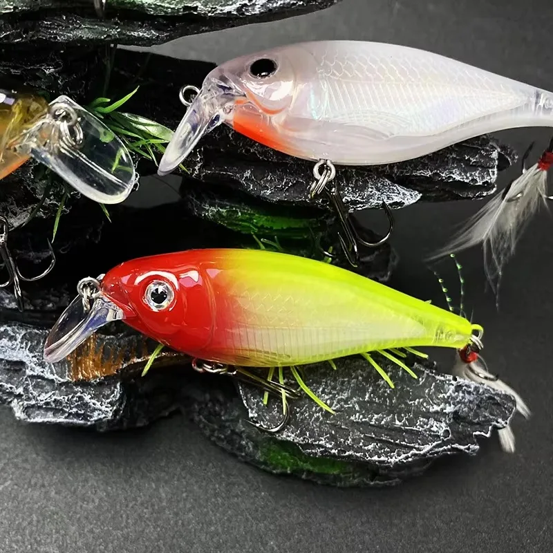 90mm 13g Long Cast Sinking Minnow Fishing Lure, Crankbait Wobbler with Feather Treble Hook, Realistic Artificial Hard Bait for F