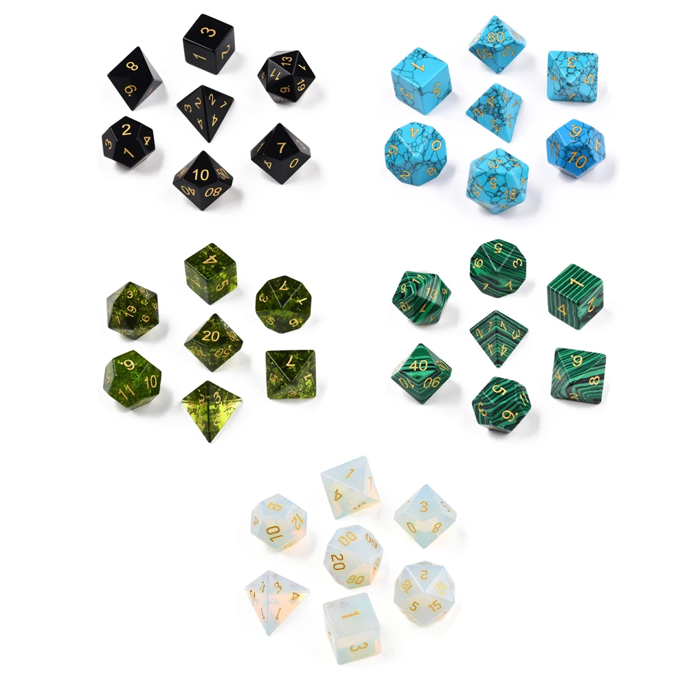 7pcs/Set Metal Enlaced Gemstone Polyhedral Number Dice Set D20RPG Game Crystal Stone Dice for Role Playing Table Game Party