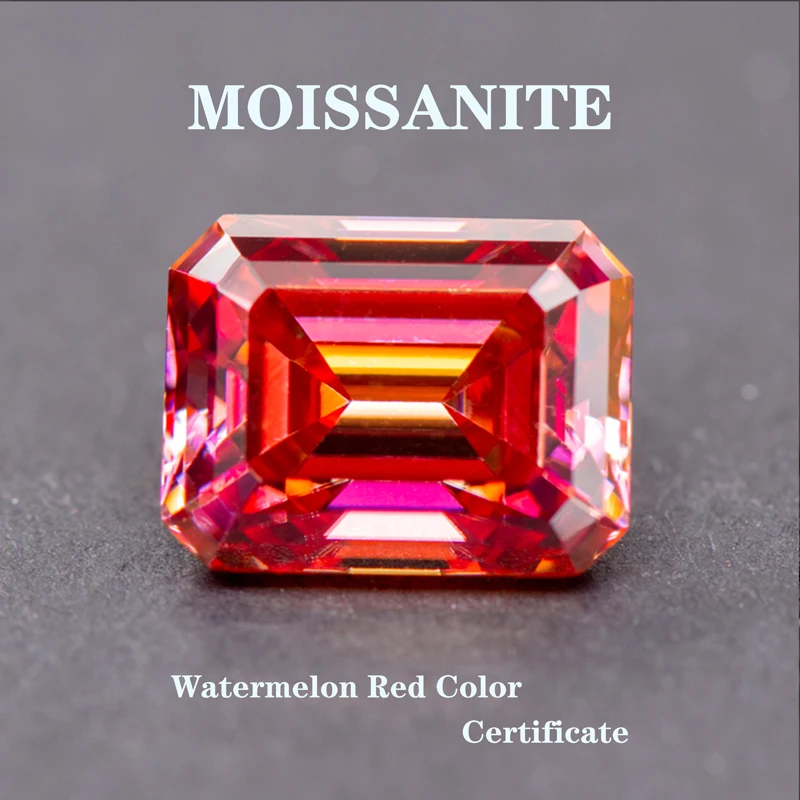 

Moissanite Emerald Cut Watermelon Red Charms Gemstone DIY Ring Necklace Earrings Main Materials wholesale price with Certificate