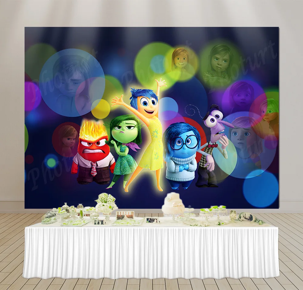 Disney Inside Out 2 Backdrop Kids Birthday Party Decor Banner Color Doll Photo Background Polyester Vinyl Props