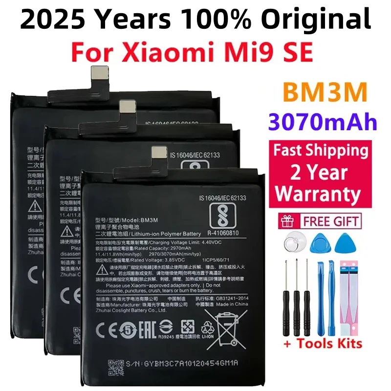 

2025 Years Original High Quality Phone Replacement Batteries BM3M 3070mAh Battery For Xiaomi 9 Se Mi9 SE Mi 9SE +Tools