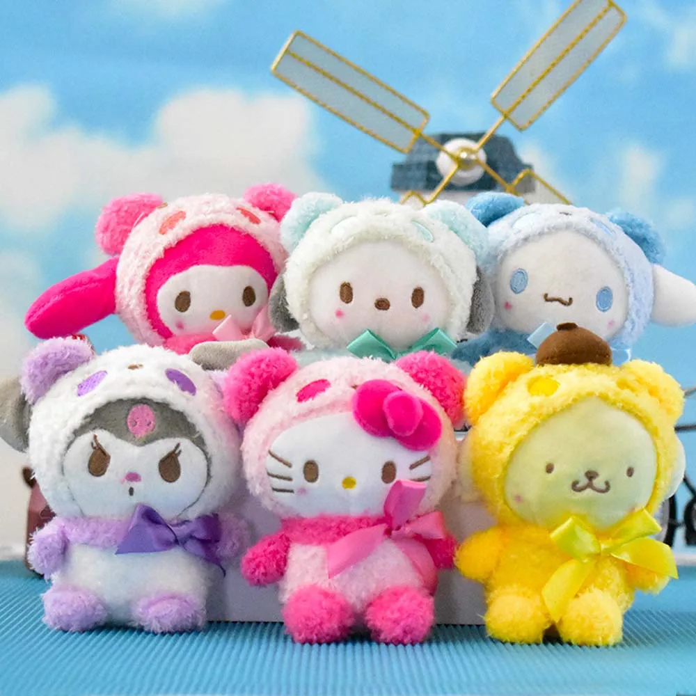 12cm Sanrio Plush Doll keychain Kawali Kuromi Hello Kitty My Melody Cinnamoroll Keyring Stuffed Doll Pendant Toys Gift for Girls