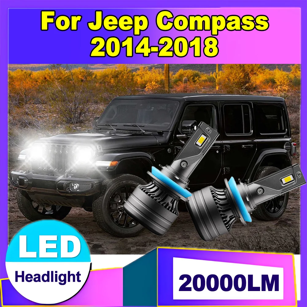 

2X LED Headlight Super Bright 20000LM H11 H8 H9 6000K White 120W 3570 CSP Chips Car Front Headlamps For Jeep Compass 2014-2018
