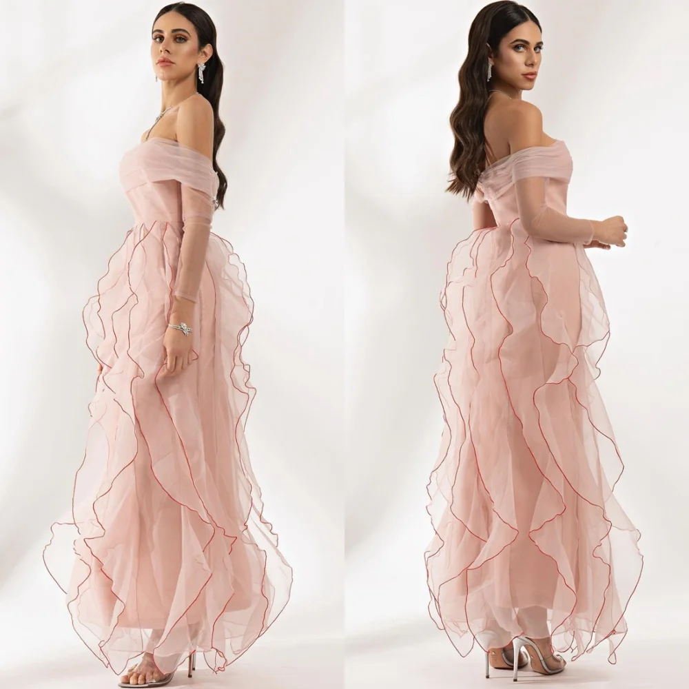 

Customized High Quality Tulle Evening Dresses Exquisite Off the Shoulder Celebrity Gowns Fashion Sweep Train Party Gowns