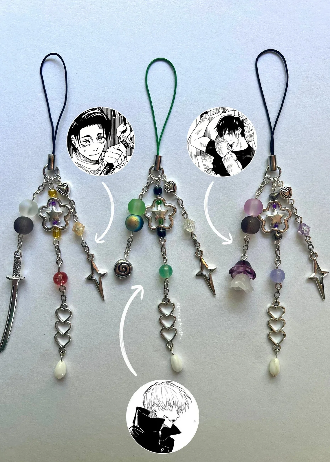 Jujutsu Kaisen anime manga phone charm accessory, Yuta Okkotsu, Toji Fushiguro, Toge Inumaki, jjk keychain