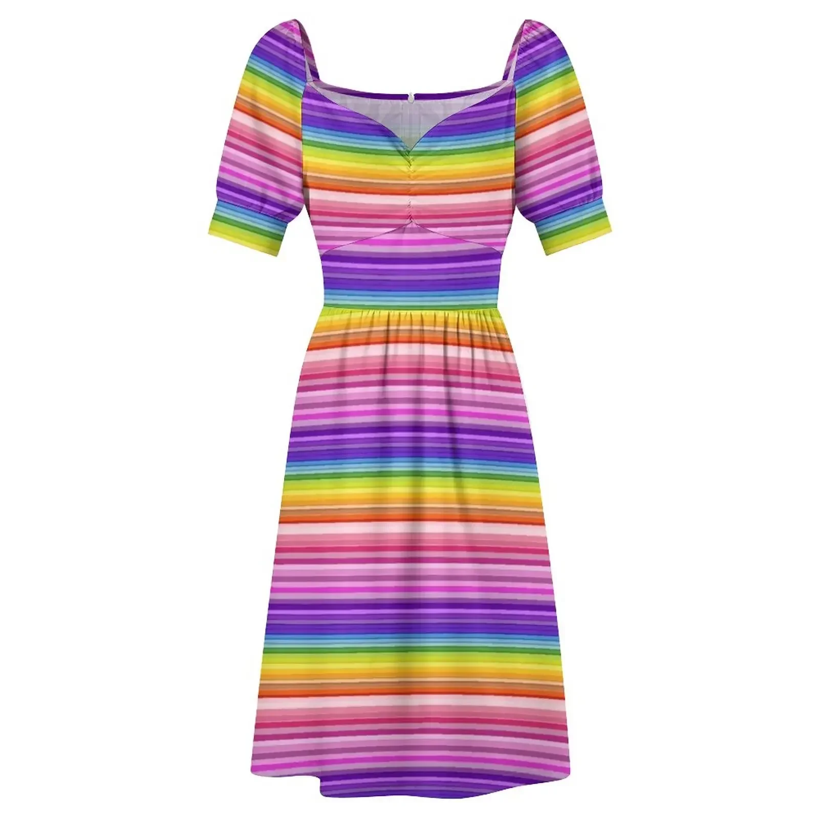 Strisce sottili multicolori Strisce arcobaleno Abito a maniche corte abiti estivi abito estivo per donna Abito da compleanno 2025