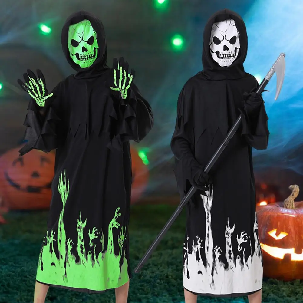 Fancy Dress Scary Cosplay For Kids Luminous Jumpsuit Mask Halloween Skeleton Performance Costume Outfit Cosplay Parties Dress-Up