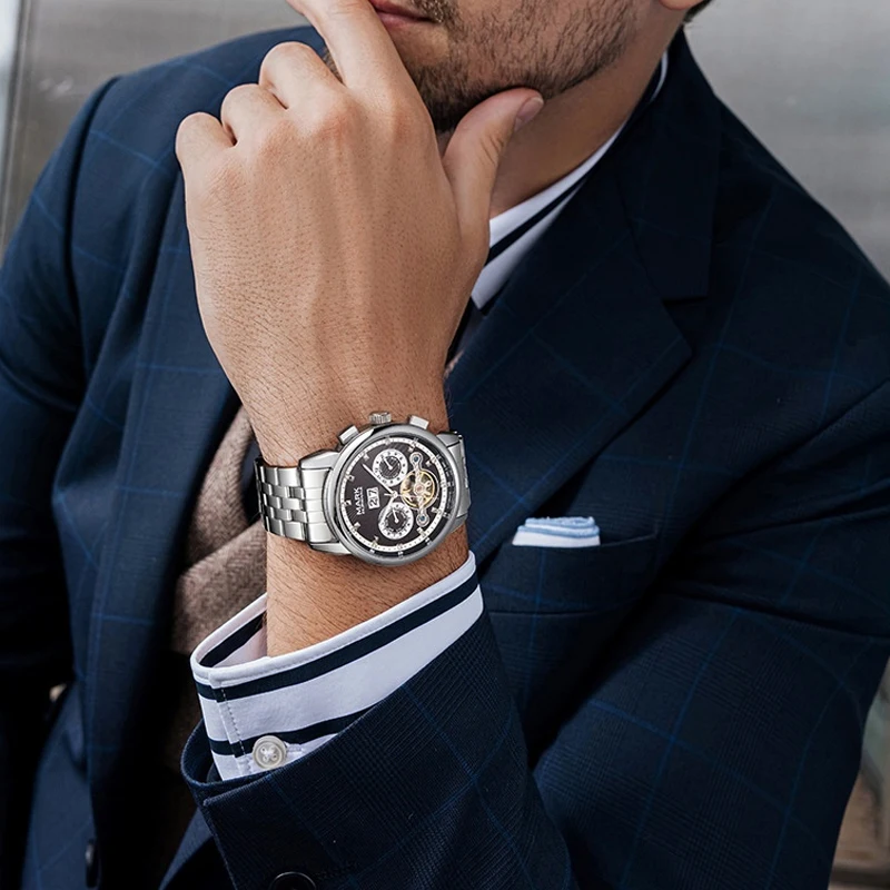 Mark Fairwhale Brand Men's Business Automatic Tourbillon Watch Luxury Mechanical Watch Man Diamond Waterproof Sports Watch Men