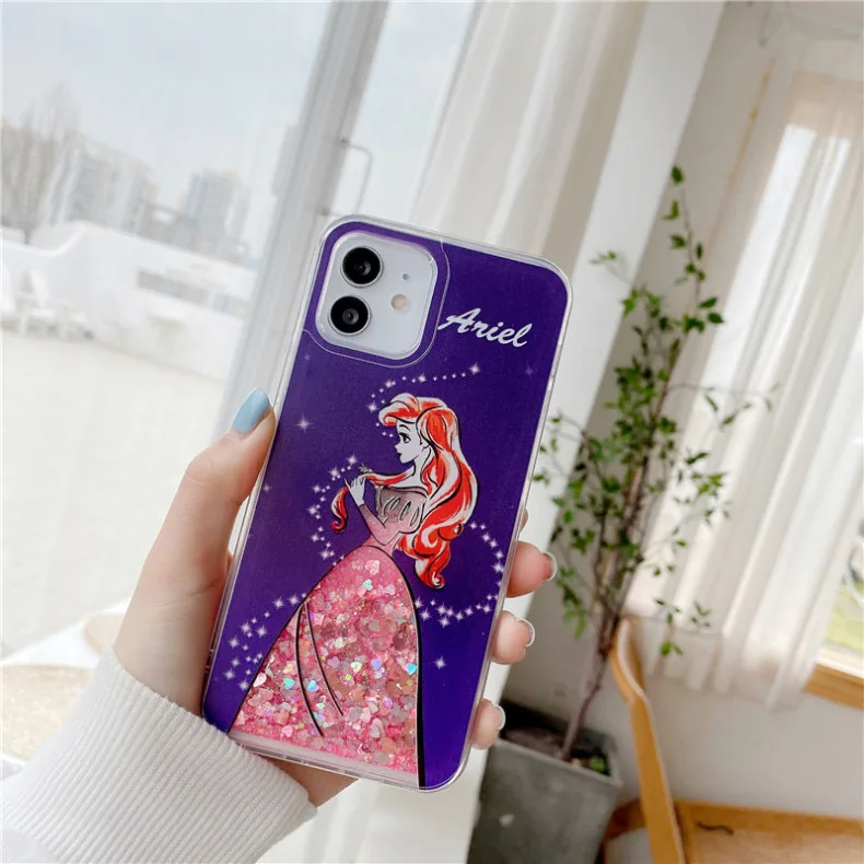 Alice Luxury Pink Love heart Bling Glitter Cinderella Princesses Quicksand case for iphone 15 Pro Max 14 12 13 11 X cover