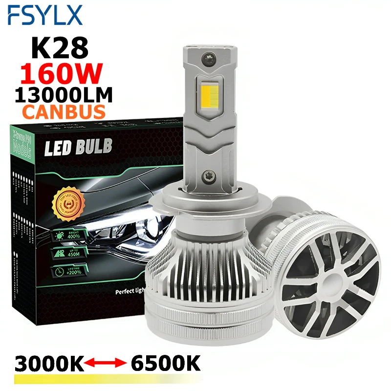 

160W K28 2pcs 3000K to 6500K 13000LM 9005 9006 H11 H1 Led Headlight Bulb Change light color