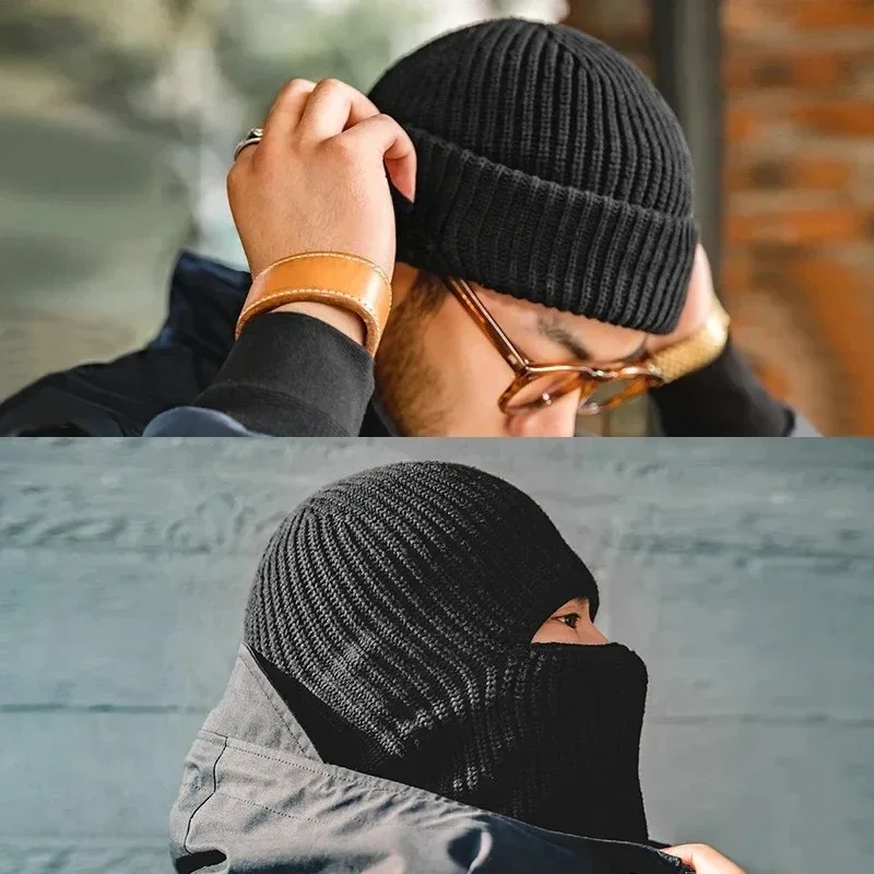 

Men Winter Skullies Beanies Hats For Women Knitted Woolen Scarf Caps Balaclava Mask Gorras Bonnet Thick Warm Handmade Hat