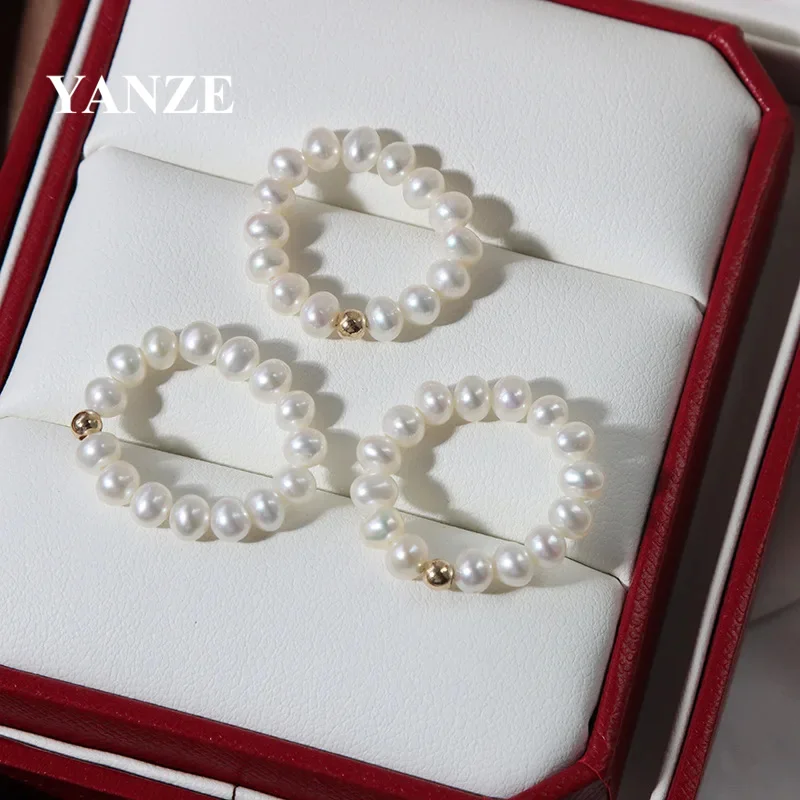 

Natural freshwater 3-4mm pearl rings US14K Gold package non-fading accessories