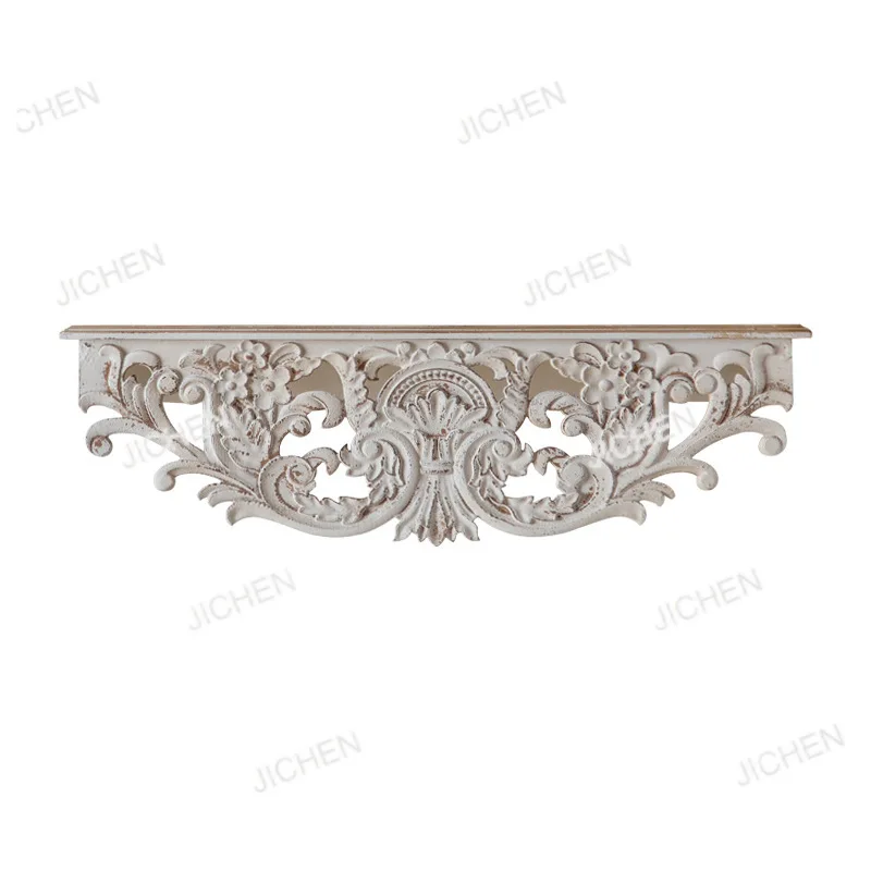 

Американская ретро-настенная полка из массива дерева с резьбой в виде цветов, декоративная полка для гостиной, отеля или гостевого дома, старинная декоративная настенная полка-перегородка