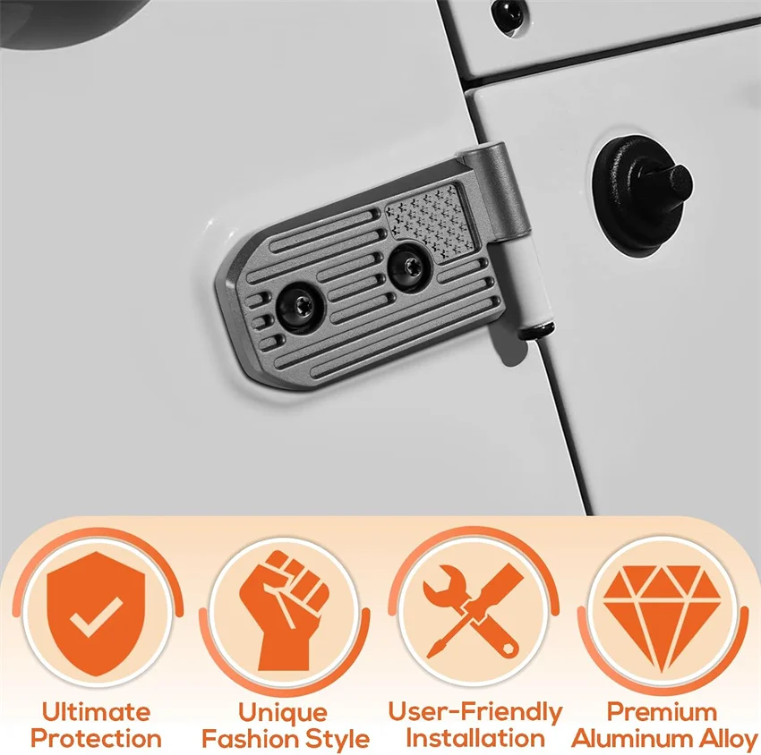 ANX 8-teiliges, robustes Türscharnier-Set aus Aluminium mit US-Flaggenmuster, passend für Wrangler JL JLU & Gladiator JT 2018-2024 Sport Sahara Rubicon – Detail 6