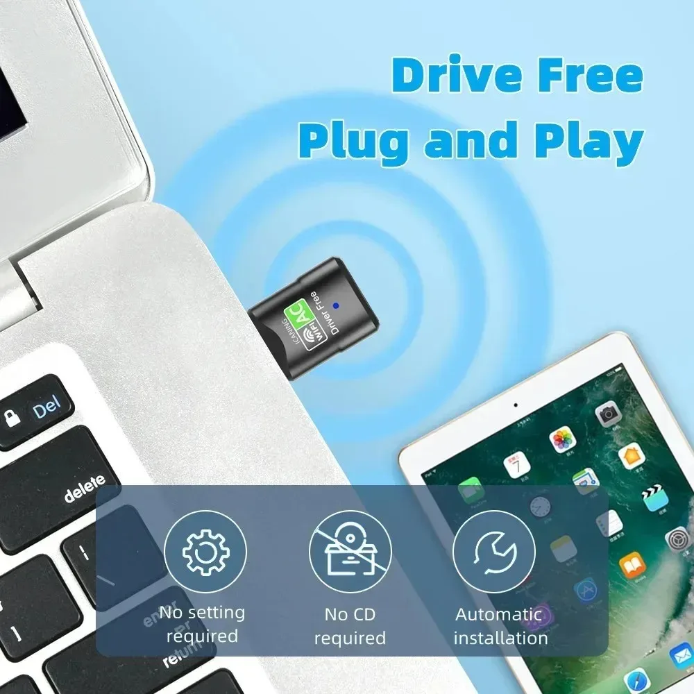 WiFi Network Adapter Dual Band 2.4GHz 5Ghz Free Driver Realtek RTL8811CU Chip Mini USB Wireless Network Card 600Mbps