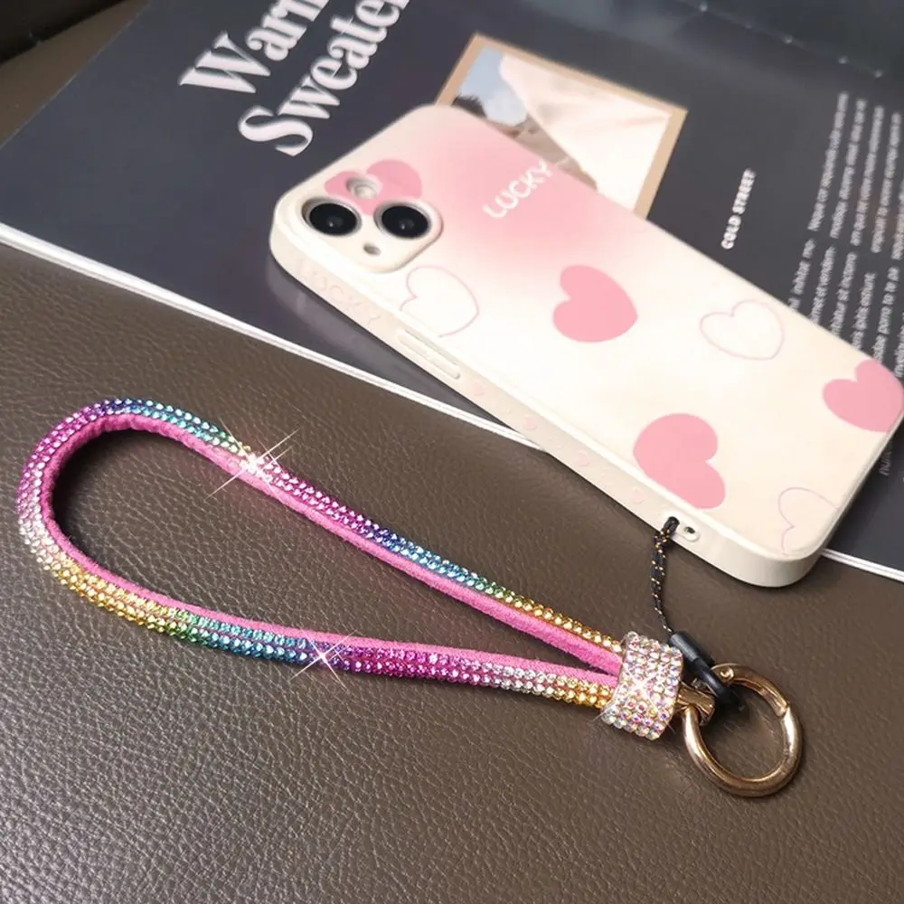 럭셔리 키 체인 라인 석 전화 매는 밧줄 밝은 블링 블링 손목 스트랩 교수형 코드 전화 액세서리