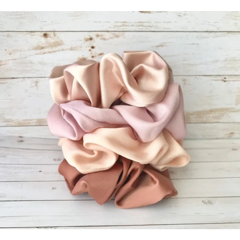 

Large Silky Satin Scrunchies, Neutral Hair Tie 30Momme Silk Hair Scrunchy, 100% Mulberry Silk Ponytail Holder, Frizz & Breakage