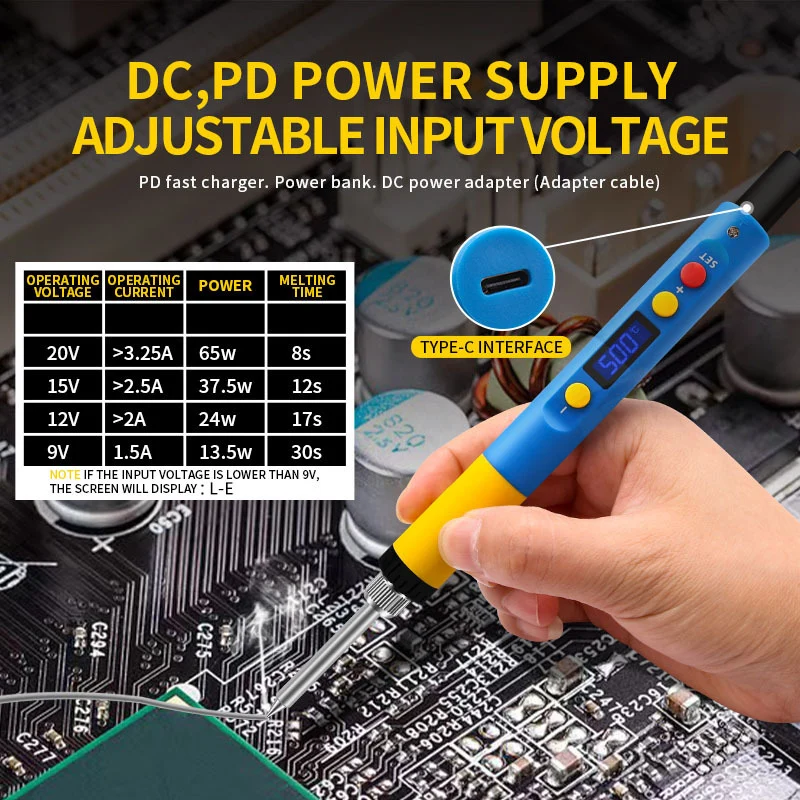 PD65W QLED Display T65 Intelligent Soldering Iron With Heat Insert Nut Iron Tip M2-M8 Brass Thread Embedded For 3D Printer