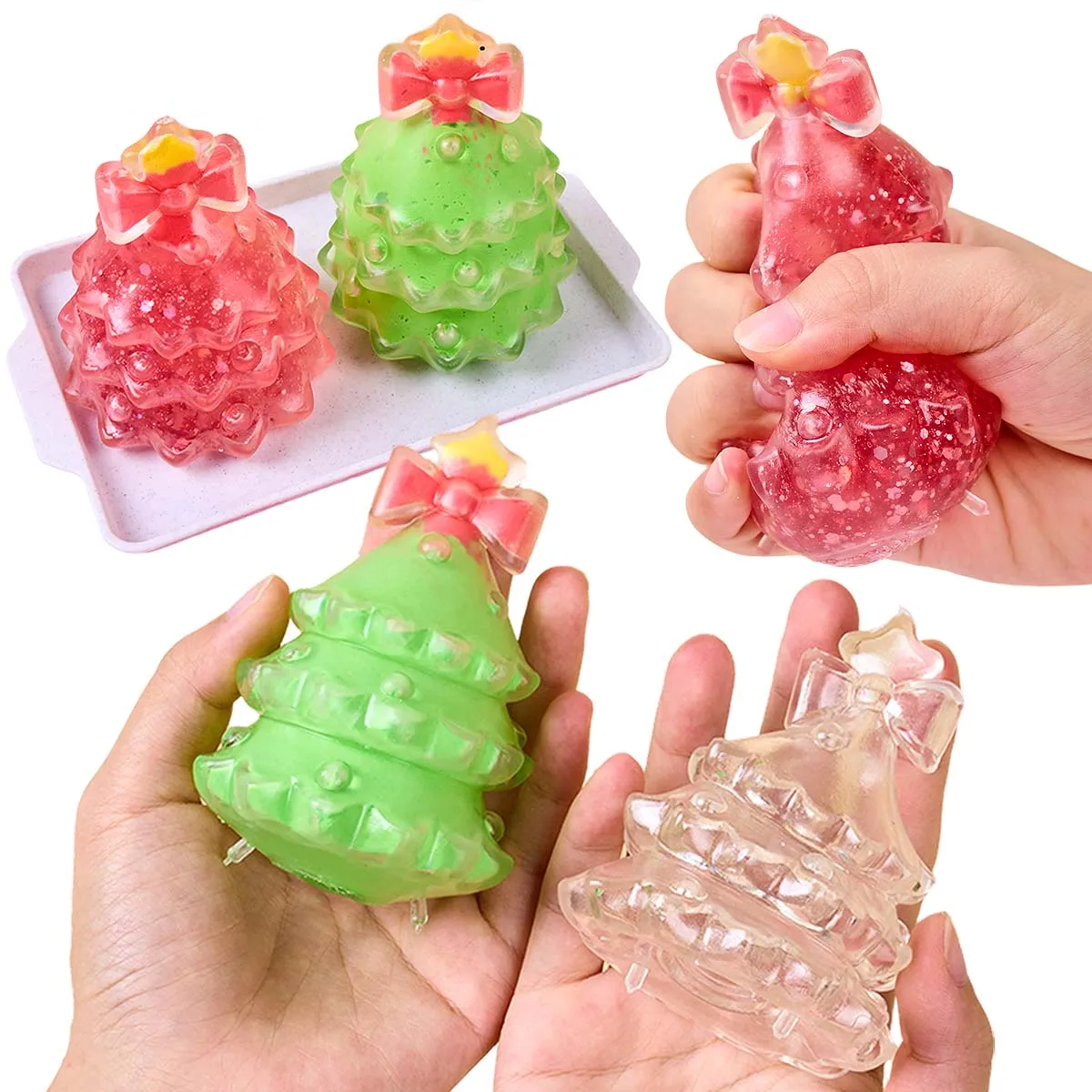3D Christmas Tree Shape TPR Hollow Ball Skin DIY Squishy Relief Squeeze Toy with Sealing Plug Blank Skin Fillable Fidget Materia view 3
