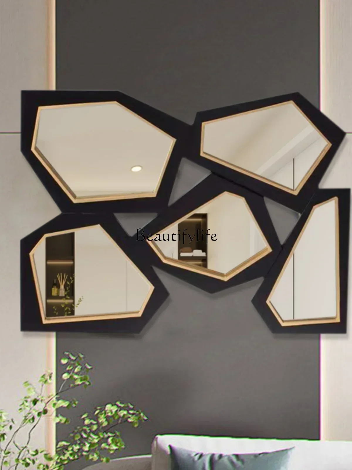 

Modern Restaurant Background Wall Decorative Mirror Shaped Simple Hallway Mirror American Light Luxury Three-Dimensional