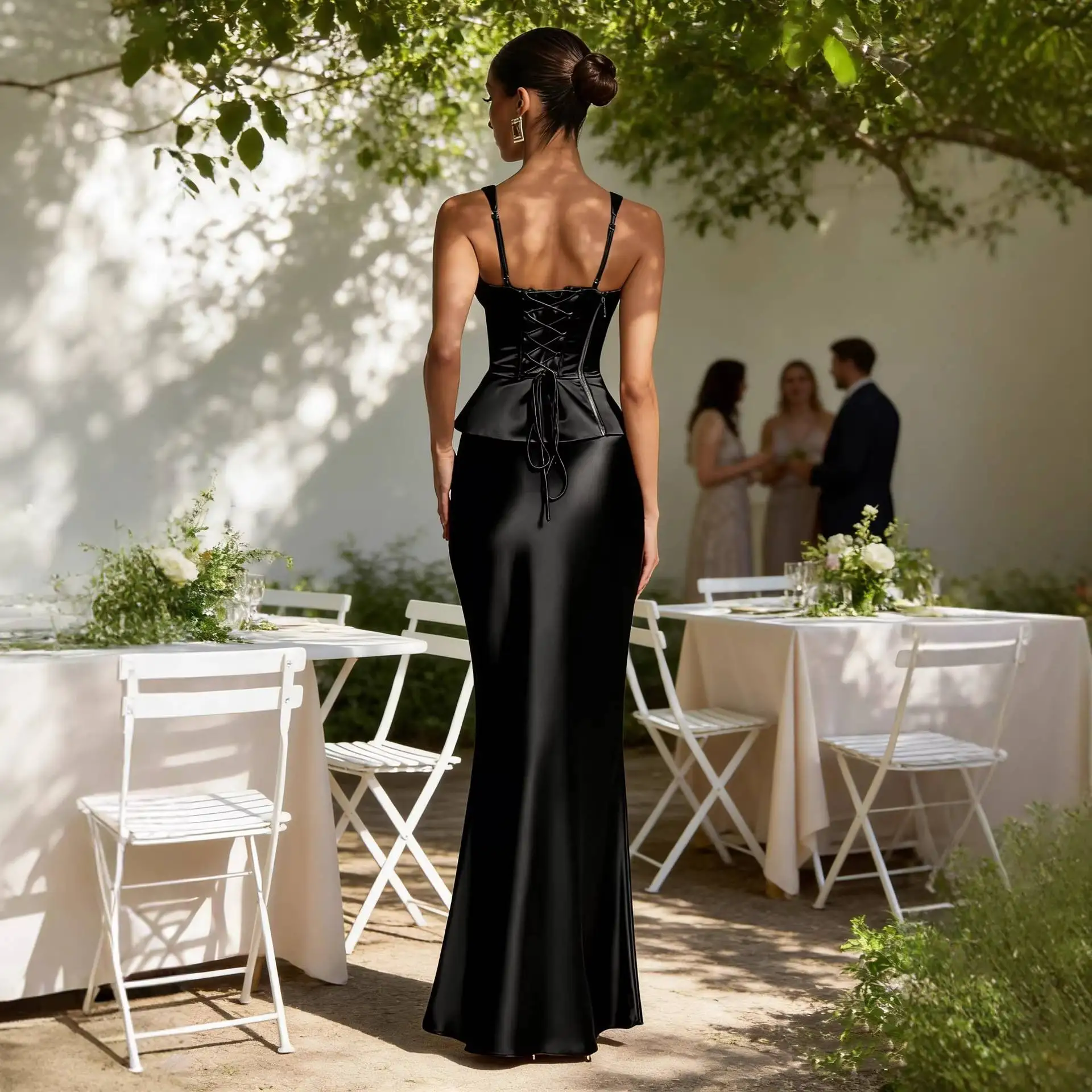 

Fashionable Sexy Long Satin Halter Neck Gown Women's Dress Stylish Alluring Full Body Length Polyester Fabric Date Night Outfit