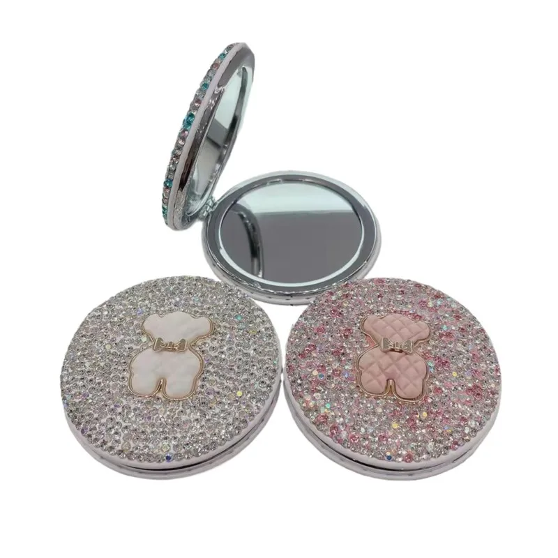 Diamond Embroidery Little Bear Rhinestone Compact Mirror DIY Portable Makeup Accessary Mosaic Cross Stitch Bling Girl Gift