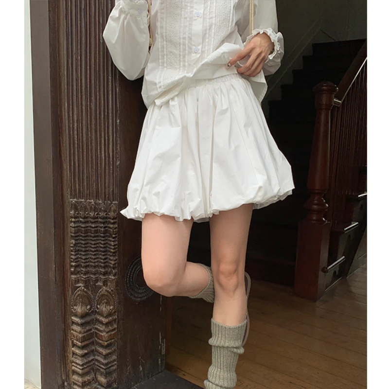 

High Street Fashion All Match Pleated A-line Skirt Women 2024 Summer New Korean Solid Color Casual Loose Mini Skirt