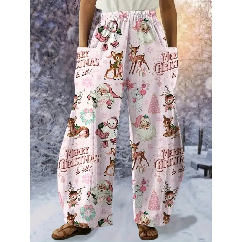 

Плюс размер Новые женские модные свободные длинные рождественские брюки Брюки Женские брюки с высокой талией с 3D принтом снеговика Повседневные повседневные брюки