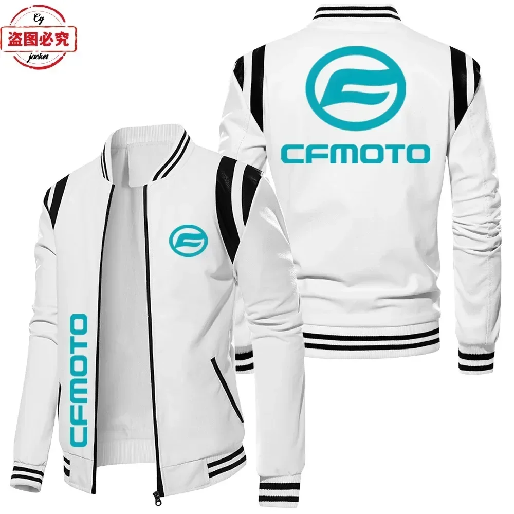 

CFMOTO motorcycle LOGO retro washed pu leather contrasting color leather jacket windproof men's autumn and winter velvet warm