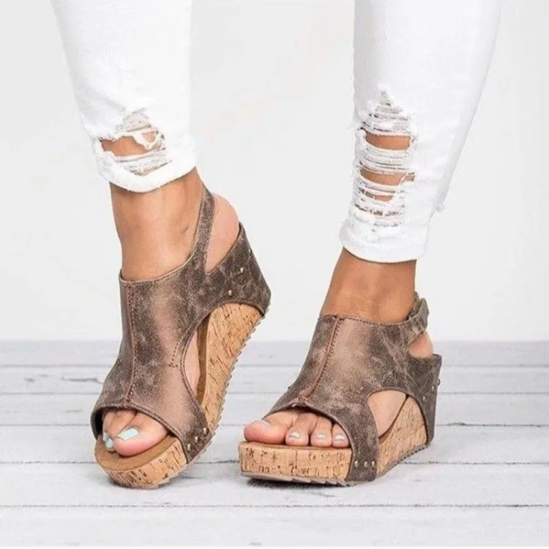 Sandal Wedges wanita, Kasut panggung Musim Panas hak tinggi dengan Platform