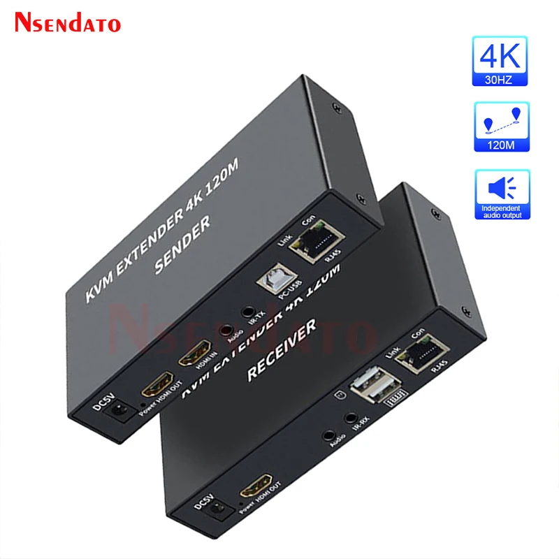 4K HDMI USB KVM Extender 120M over Cat6 KVM Extender HDMI RJ45 Over Lan Network KVM HDMI Extender with USB For Mouse Keyboard