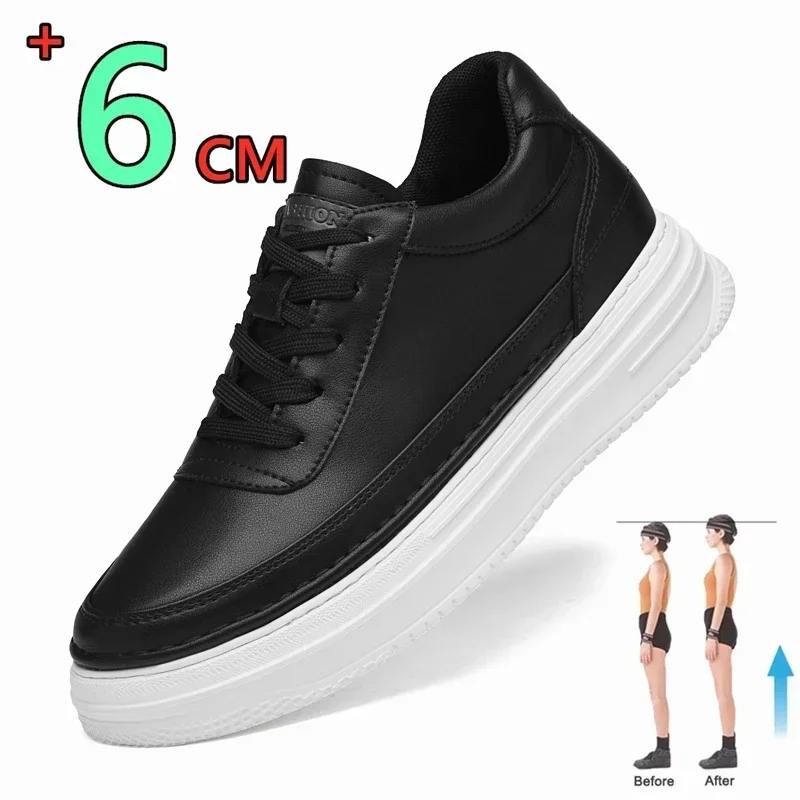 

Genuine Leather Casual Elevator Shoes for Men Heightening Height Increase Insole 6CM High Heels Sneakers Adjustable Lift Sports