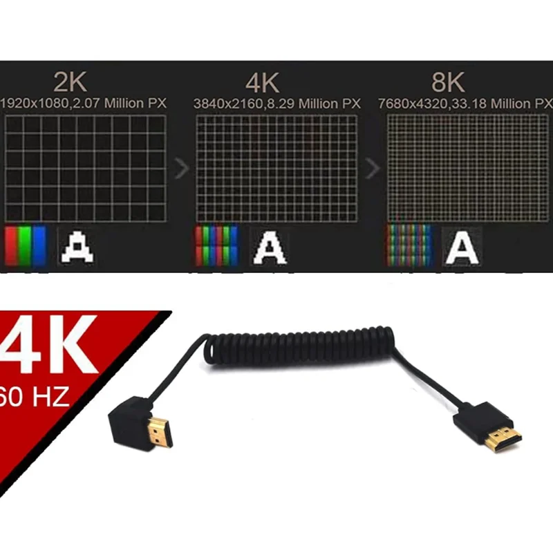 

1.2m HDMI - Compatible With 2.0 version HD 4K 2K@60hz 90 Degree Angle Ultra-fine Spring Telescopic Cable 3840 × 2160 Resolution