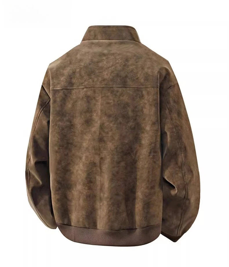 2025 Autumn Winter New Men's Faux Suede Brown Leather Jacket Fleece Lining Thickened and Warm Black and Gray Leather Jacket