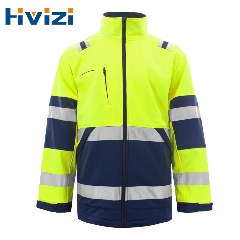 Safety Reflective Jacket Fleece Two Tone Workwear Work Clothes with Multi Pockets Windproof Jacket for Men