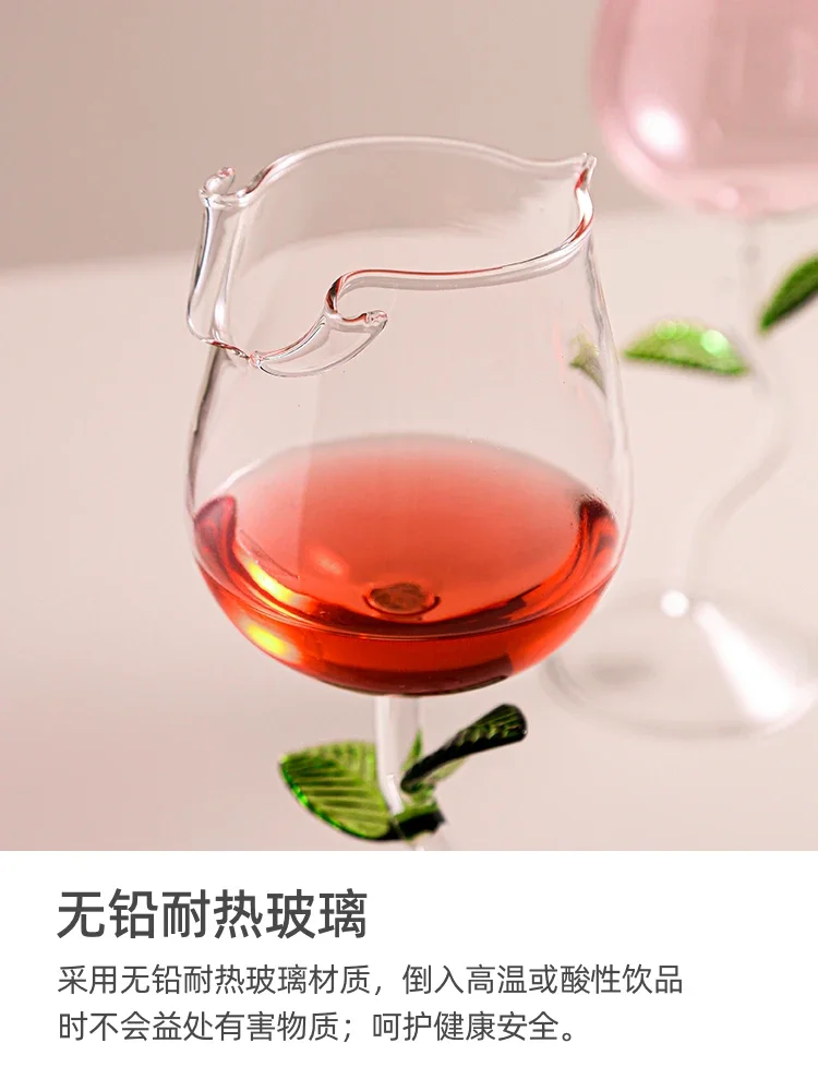 Creative rose flower high value wine goblet girl cute red wine glass wedding gift