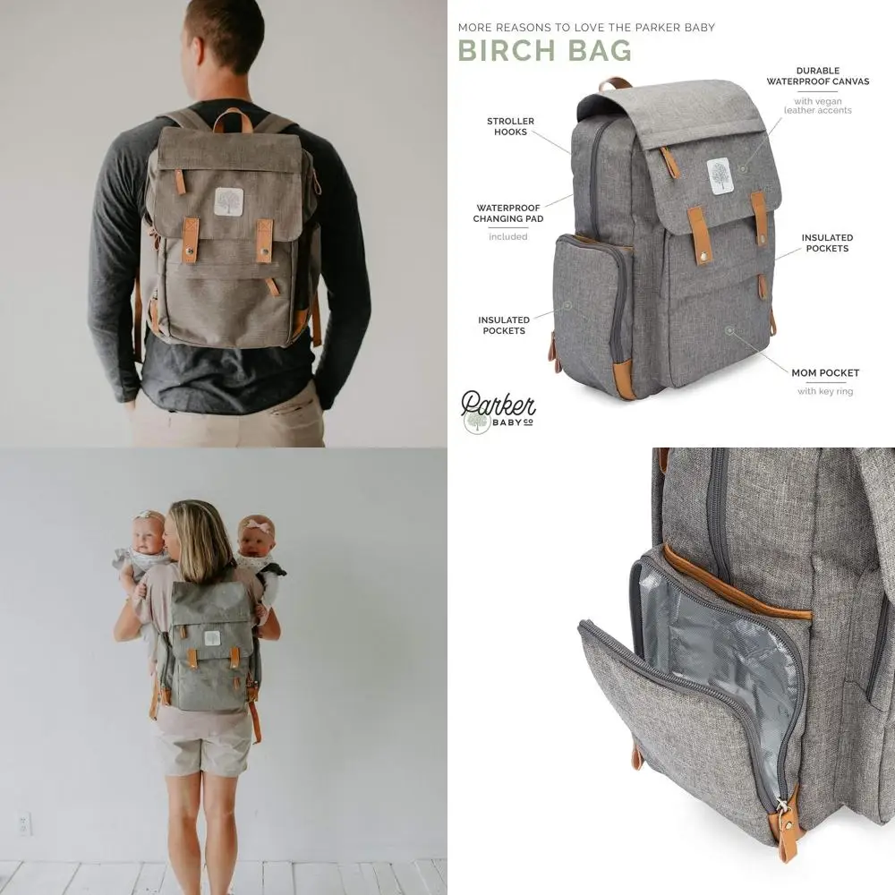 

Компания Рюкзак для подгузников - Большая сумка для подгузников с термоотделениями, ремнями для крепления к коляске и пеленальным матрасиком - Сумка из березового волокна - Серый