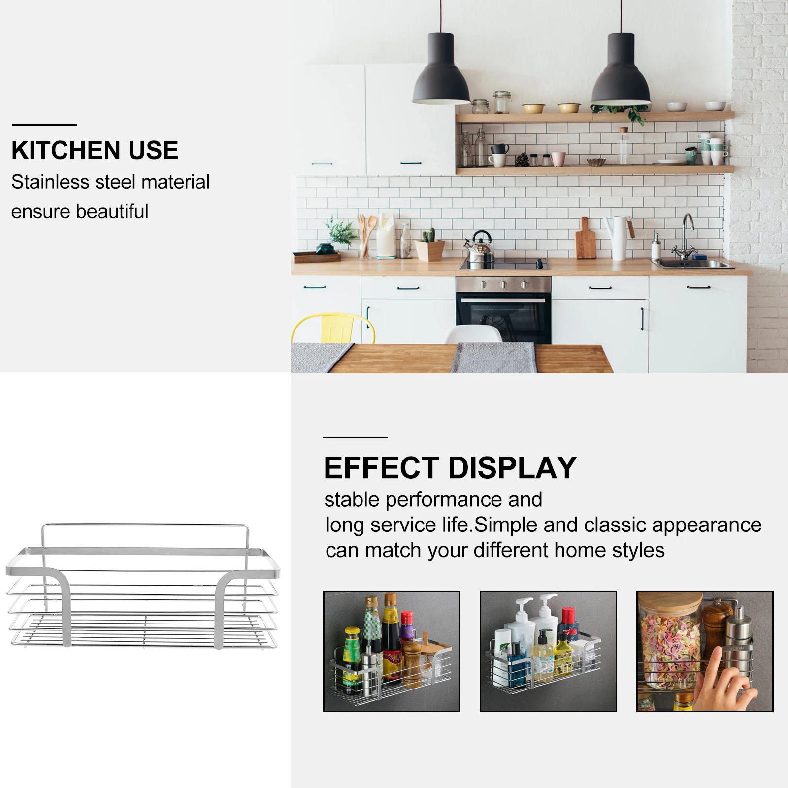 

Wall Mounted Storage Rack Shampoo Holder Organizer Stainless Frame Floating Shelves Set Kitchen Bathroom Storage Shelf