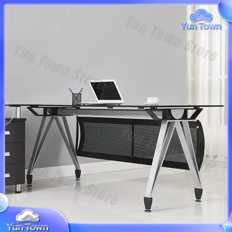 for 2026 Modern Minimalist Metal Office Desk Tempered Glass Desk for Home Office Workstation Executive Desk Small Space